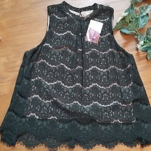 Forrest Green Lace High neck sleeveless top